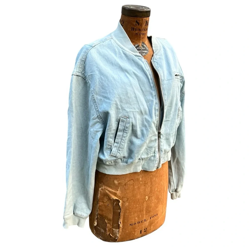 New Refuge Denim Pilot Bomber Sun Faded Boyfriend Jacket Grunge Casual Y2K NWT‎